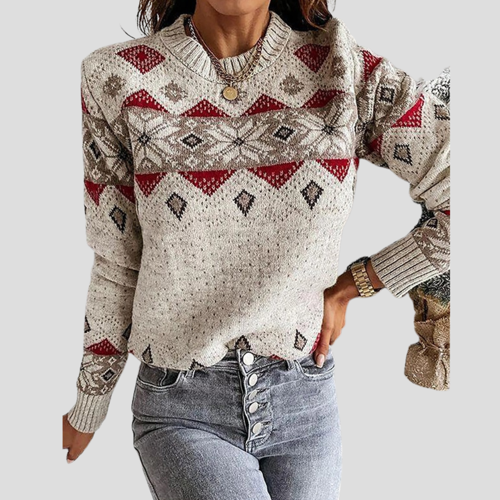 Langærmet sweater med geometrisk print til kvinder