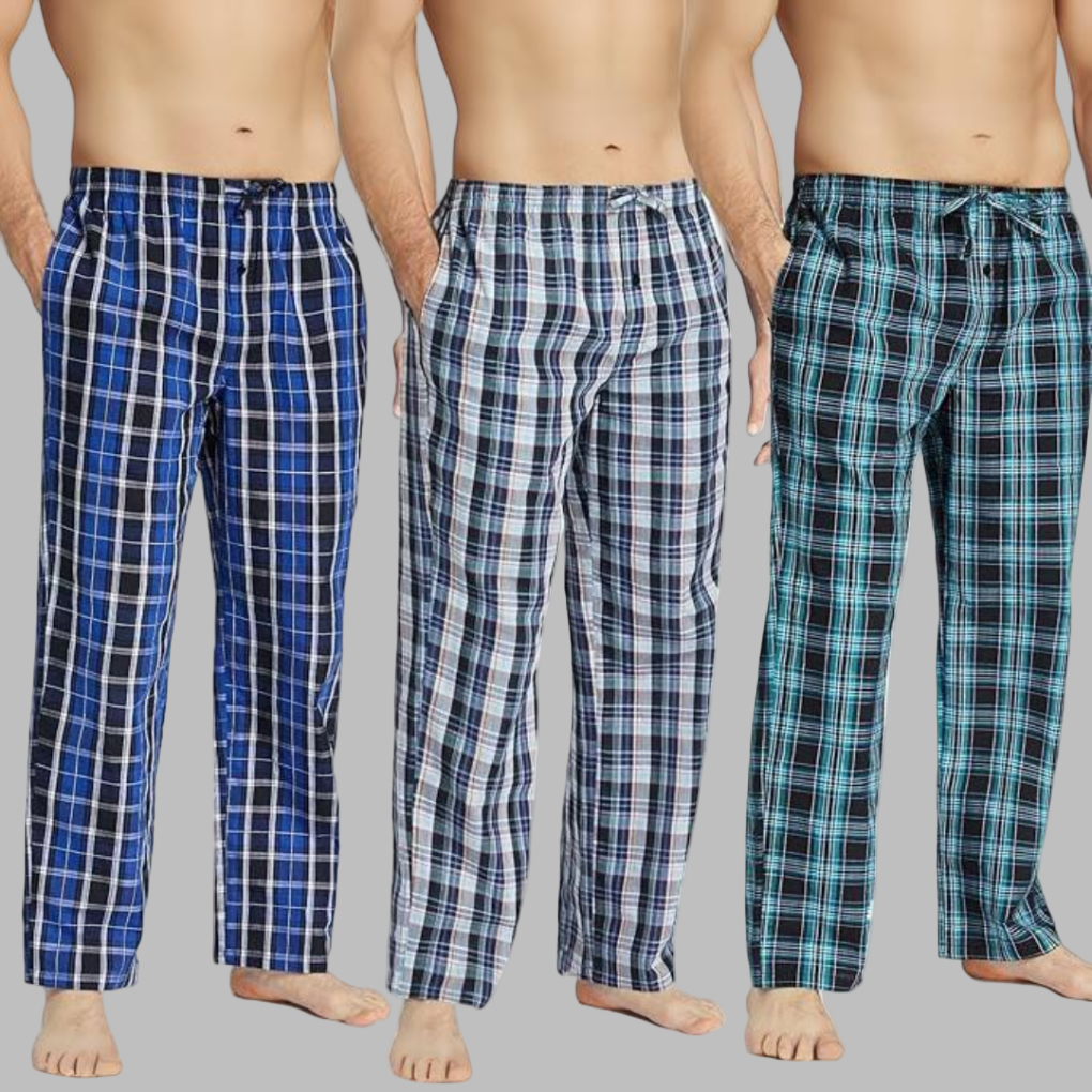 3-pak flannel pyjamasbukser til mænd