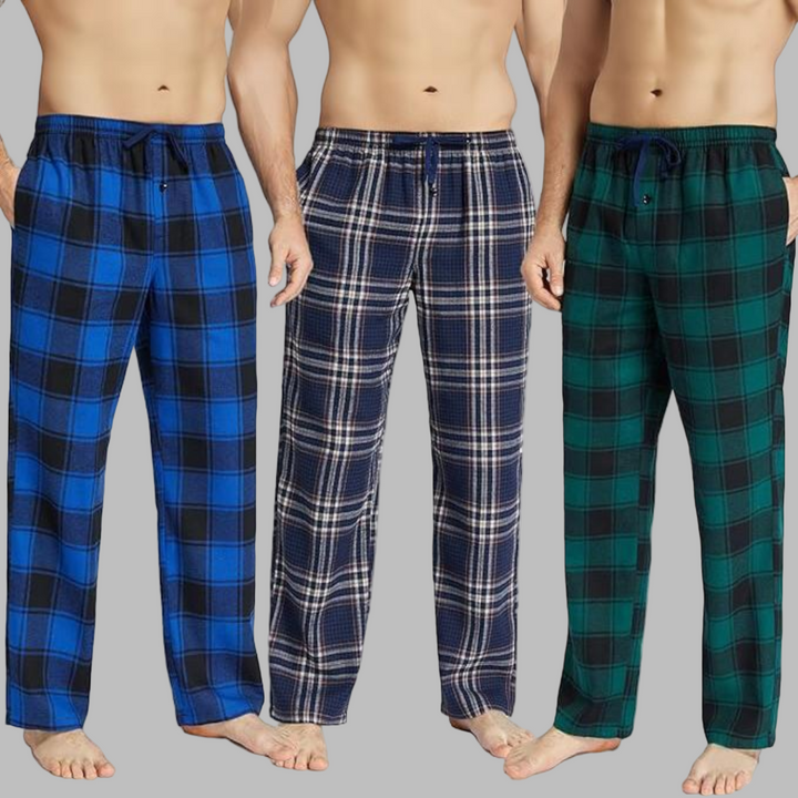 3-pak flannel pyjamasbukser til mænd