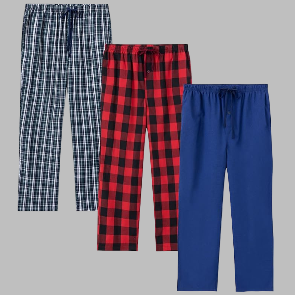 3-pak flannel pyjamasbukser til mænd