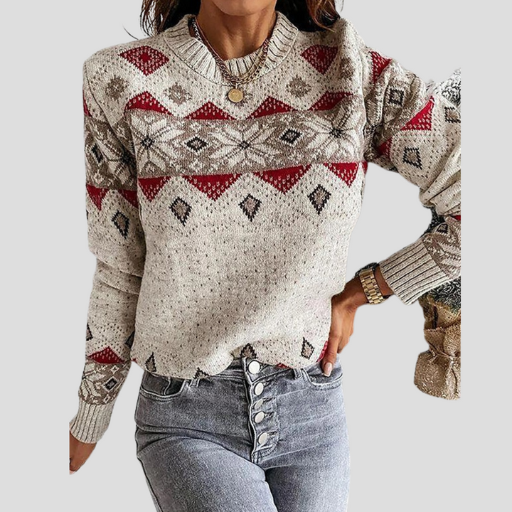 Langærmet sweater med geometrisk print til kvinder