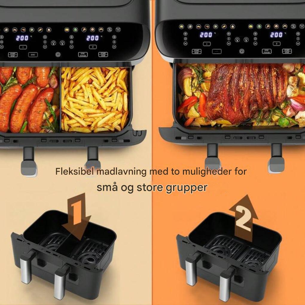 12-i-1 dobbeltzone-luftfryser med 2-kurvsystem