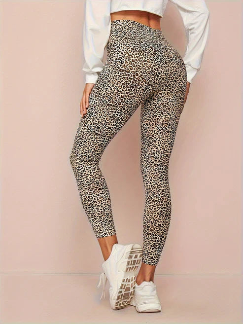 Højtaljede leggings med leopardprint til kvinder