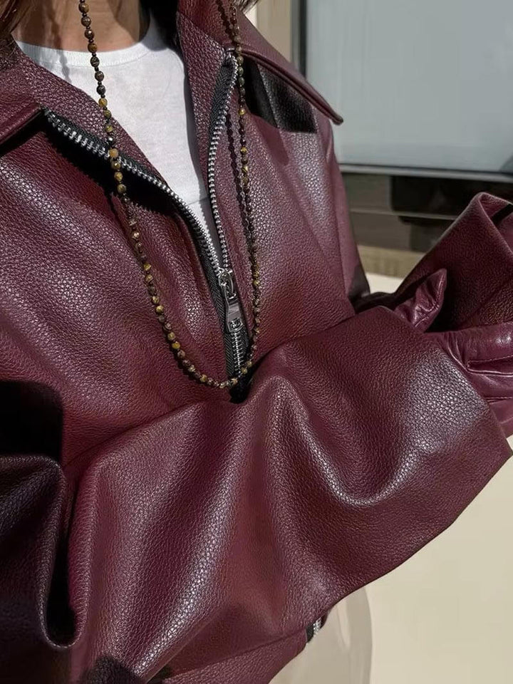 Kvinders bordeaux faux læderjakke
