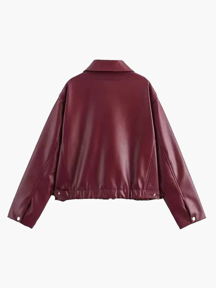 Kvinders bordeaux faux læderjakke