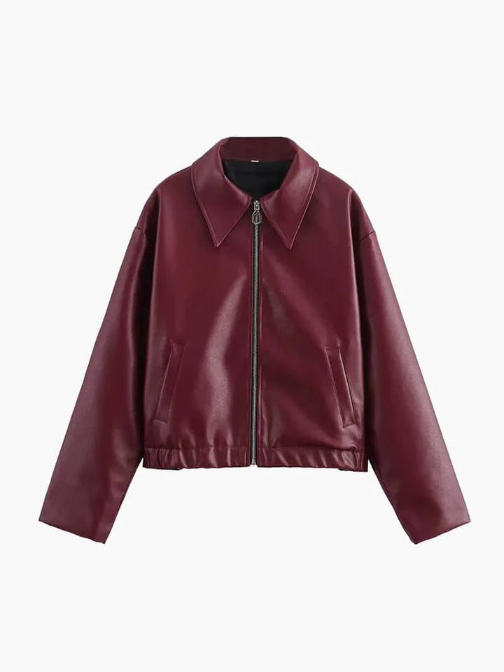 Kvinders bordeaux faux læderjakke
