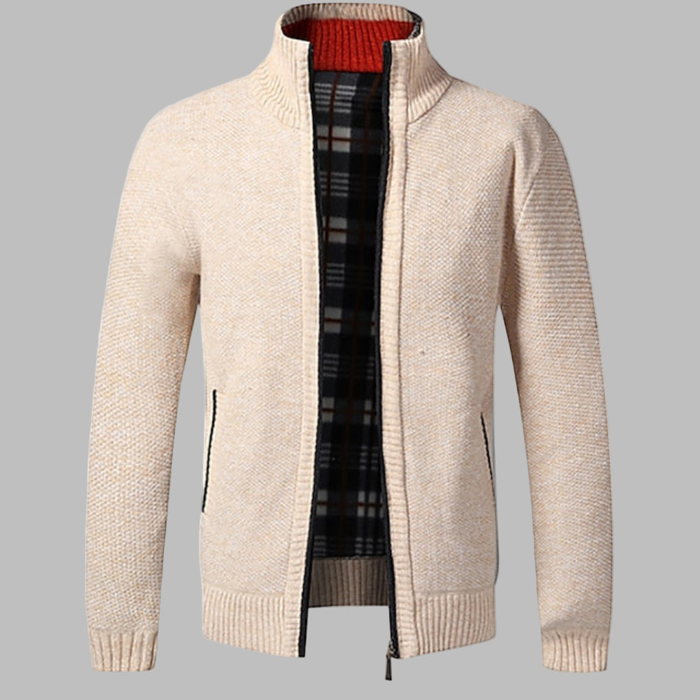 Stilfuld strikket sweater med lynlås til mænd