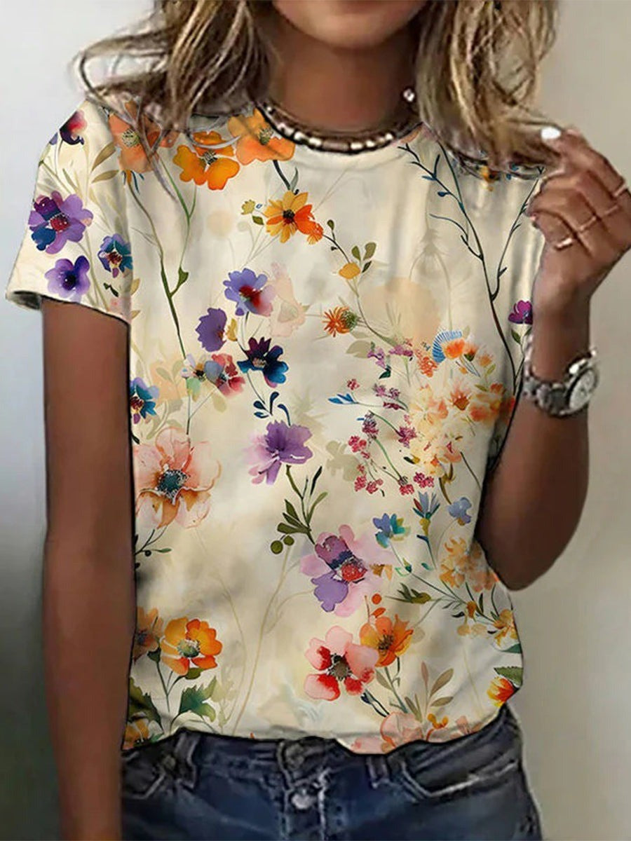 Vintage Blomster T-shirt Luftig Komfort med et Retro Twist