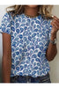 Blå T-shirt med print til kvinder med rund hals