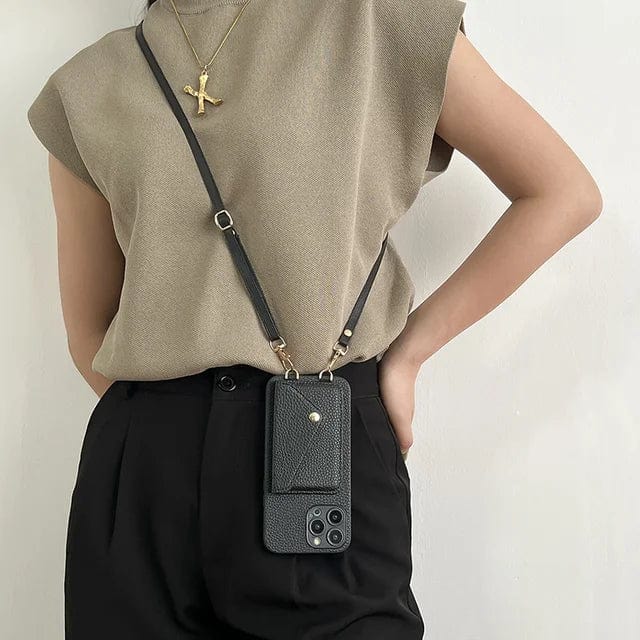 Læder Crossbody-etui til telefon – Med snor og indbygget kortholder
