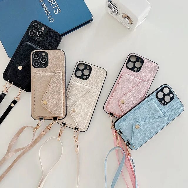 Læder Crossbody-etui til telefon – Med snor og indbygget kortholder