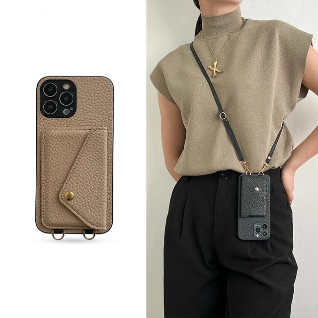 Læder Crossbody-etui til telefon – Med snor og indbygget kortholder