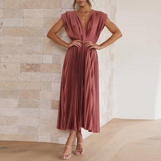 Elegant V-Hals Ærmeløs Kjole