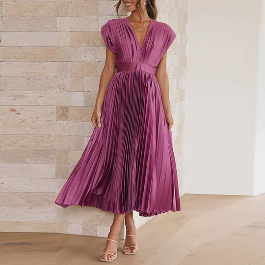 Elegant V-Hals Ærmeløs Kjole