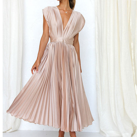 Elegant V-Hals Ærmeløs Kjole