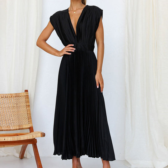 Elegant V-Hals Ærmeløs Kjole