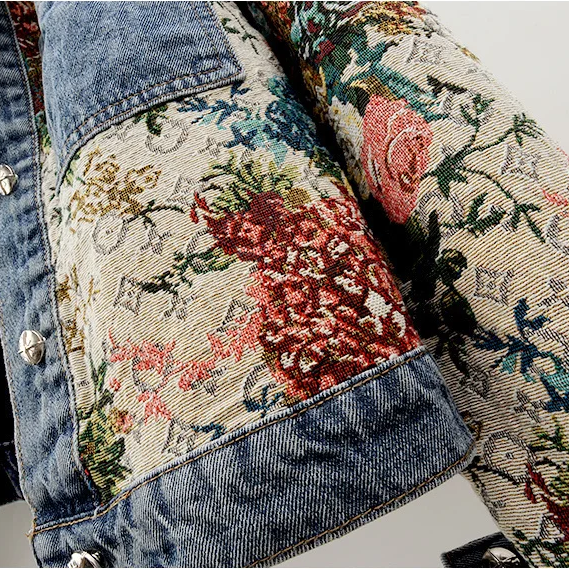 Kvinder ' s Blomster Denim Jakke