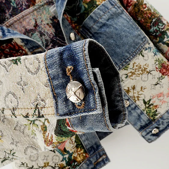 Kvinder ' s Blomster Denim Jakke