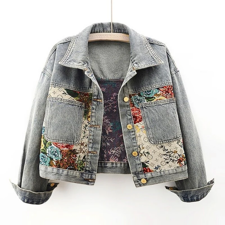 Kvinder ' s Blomster Denim Jakke