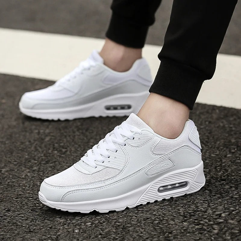 Hvide lædersneakers med høj sål til mænd