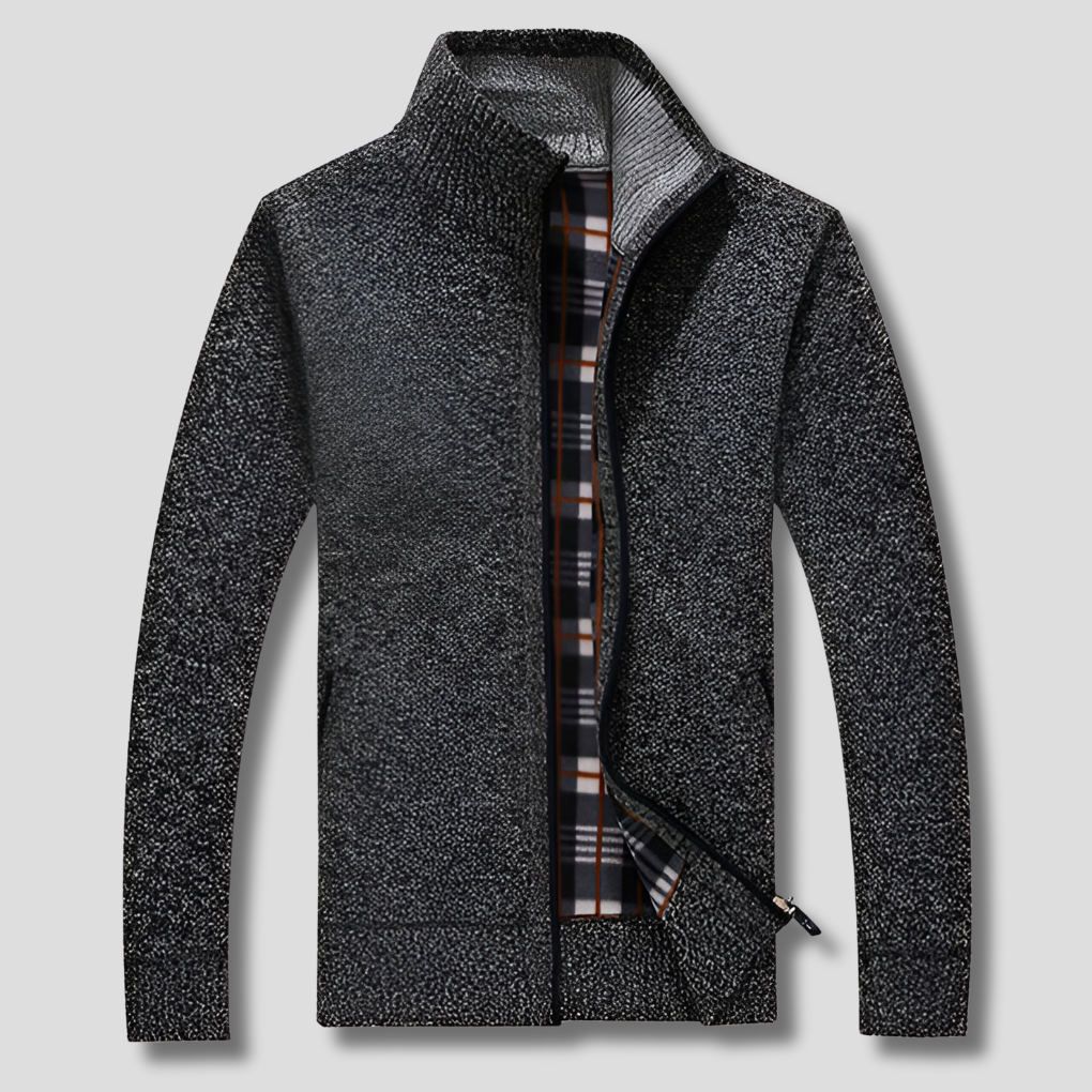 Strikket herretrøje med lynlås for varme og stil