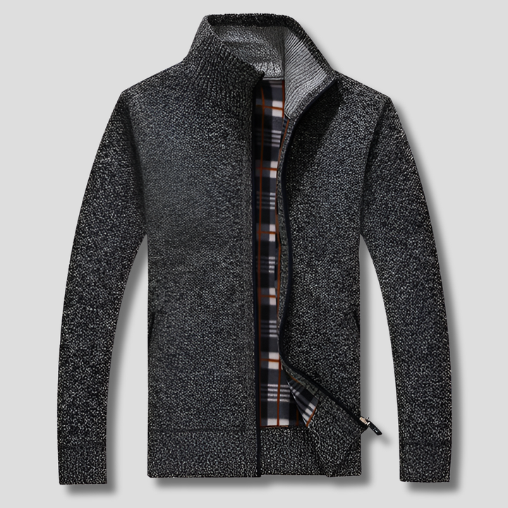 Strikket herretrøje med lynlås for varme og stil
