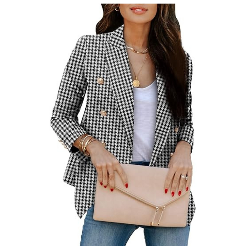 Colett - Dobbeltknappet Houndstooth Blazer-Modiva