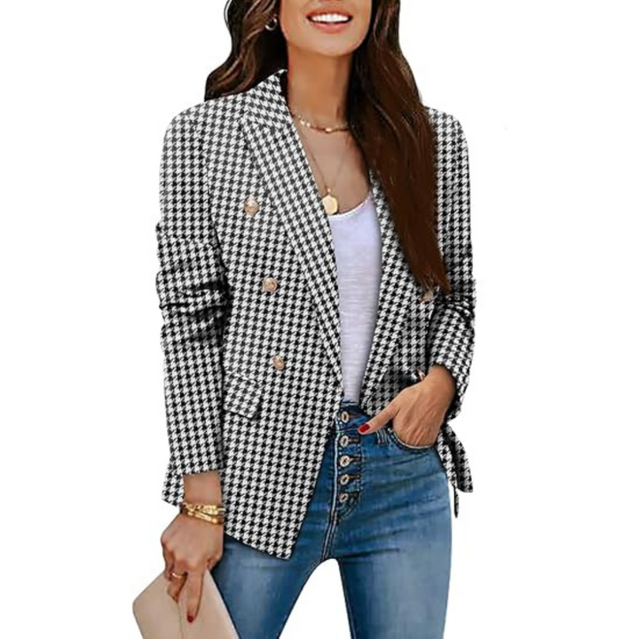Colett - Dobbeltknappet Houndstooth Blazer-Modiva