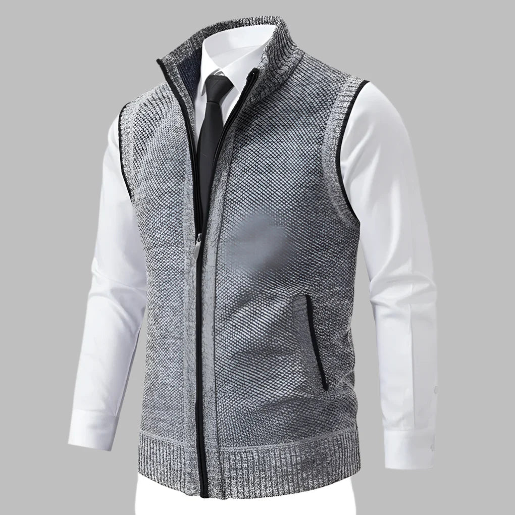 Herre strikket sweatervest med lynlås