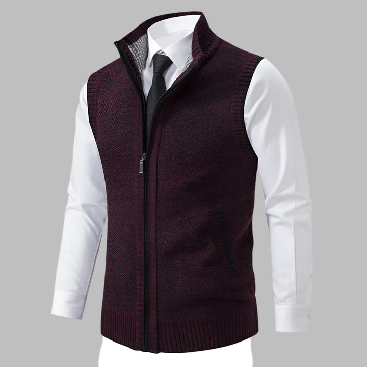Herre strikket sweatervest med lynlås