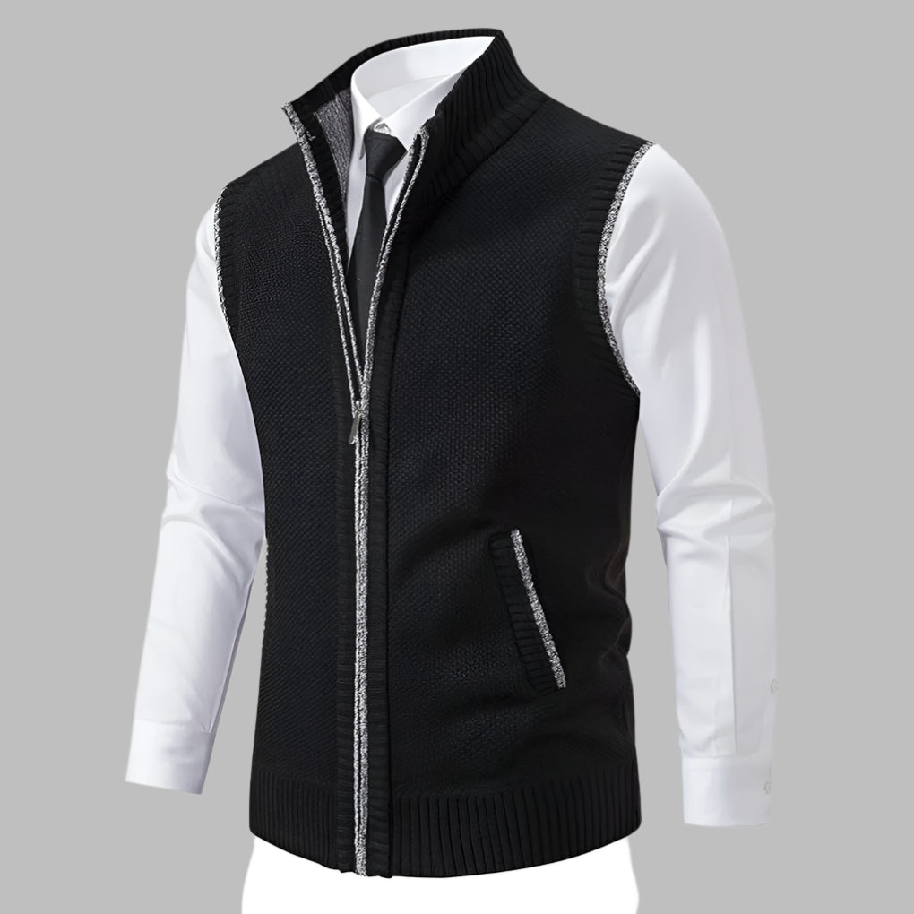 Herre strikket sweatervest med lynlås