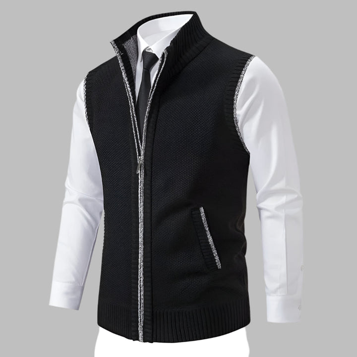 Herre strikket sweatervest med lynlås