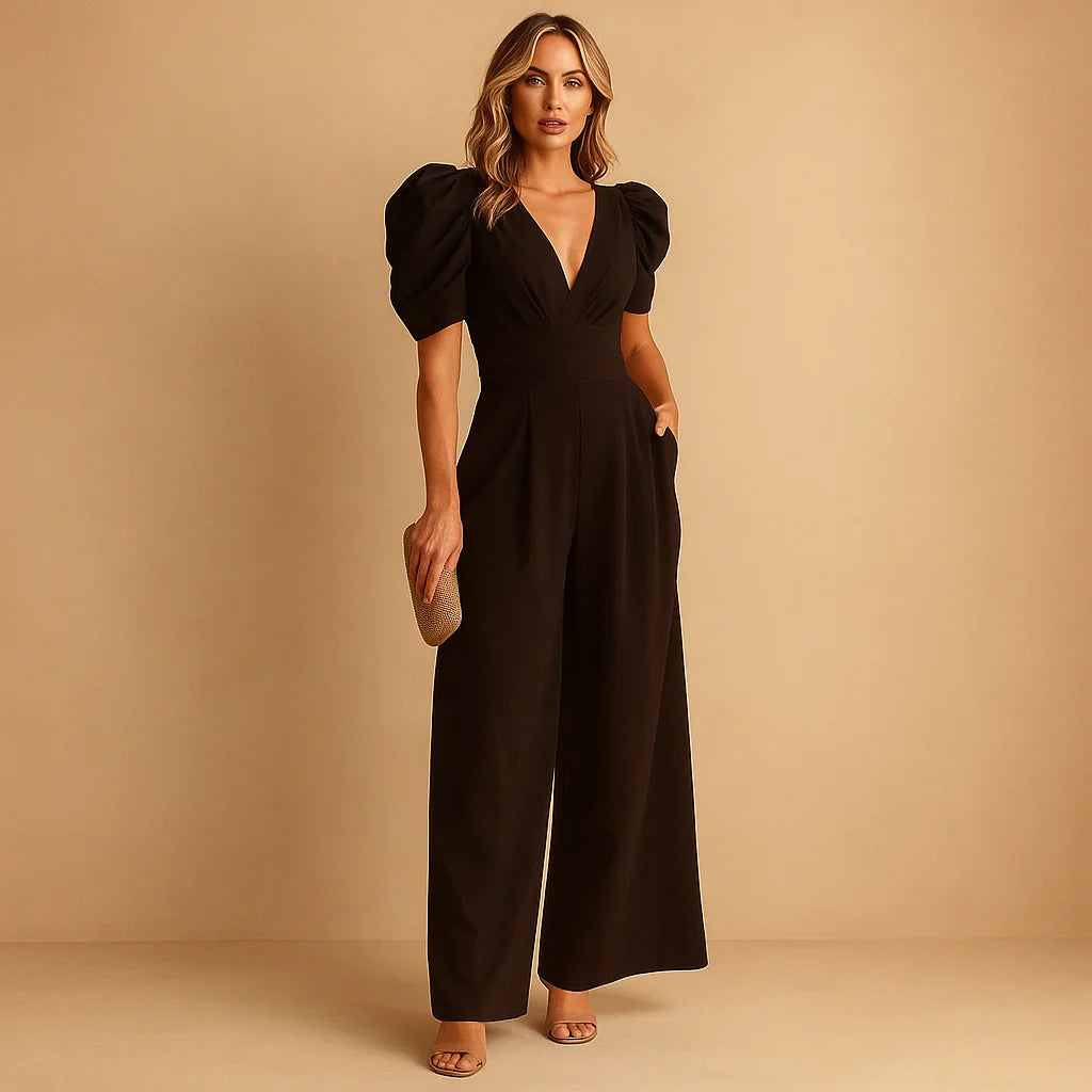 Flatterende jumpsuit med pufærmer