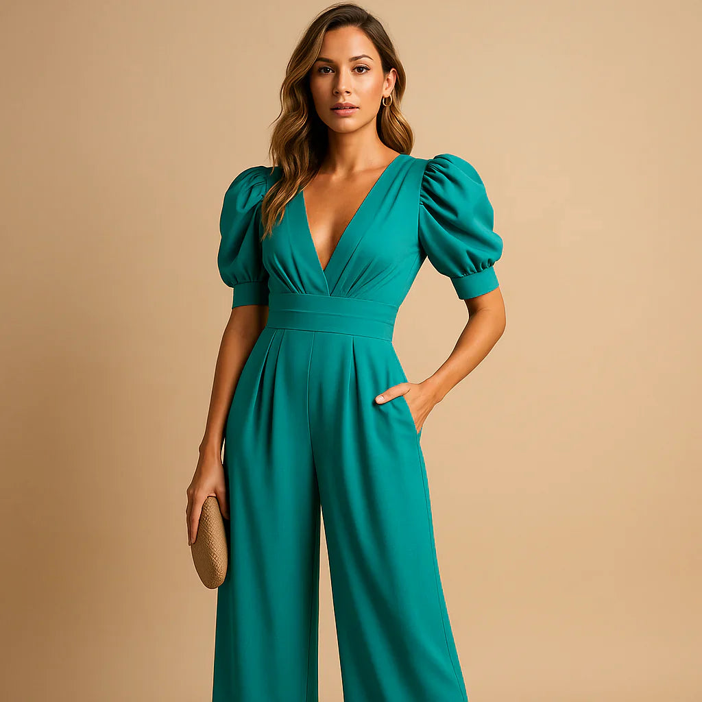 Flatterende jumpsuit med pufærmer