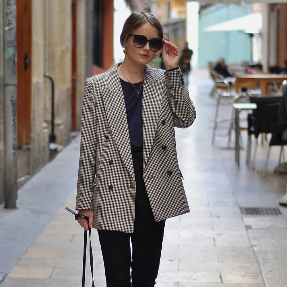 Rosetti - Vintage Dobbeltknappet Plaid Blazer-Modiva