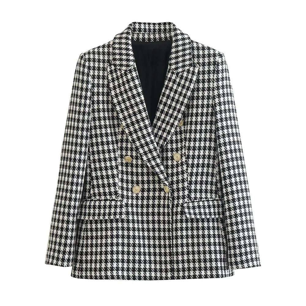 Colett - Dobbeltknappet Houndstooth Blazer-Modiva