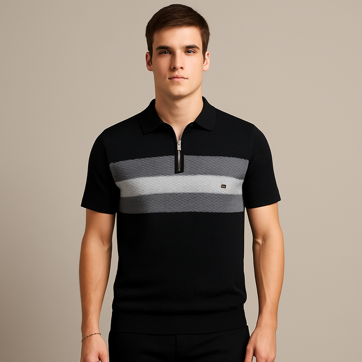 Poloshirt til mænd med stribet strikdesign
