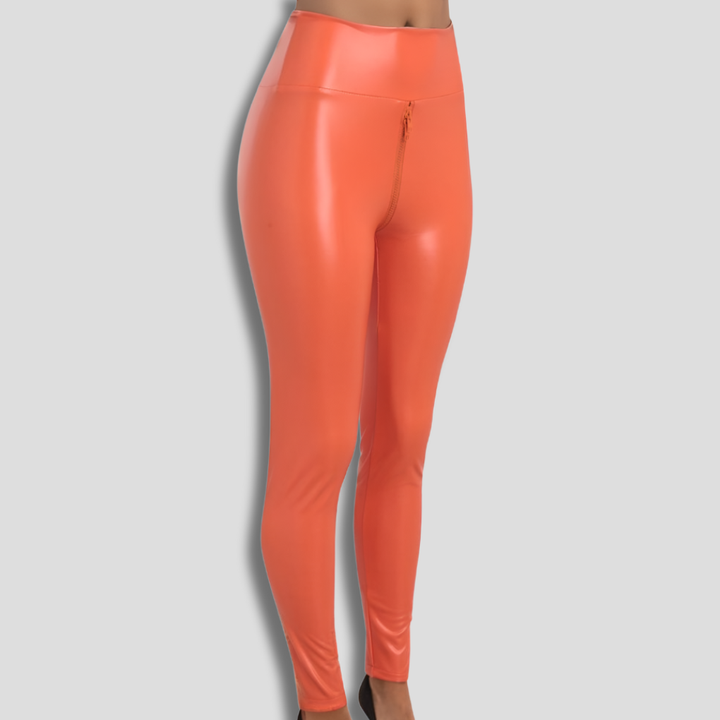 Elegante skinnende leggings med lynlås