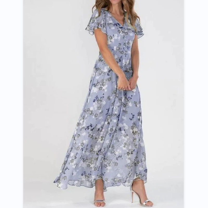 Maxi Kjole med Sommerfugle Ærmer og Blomstermotiv