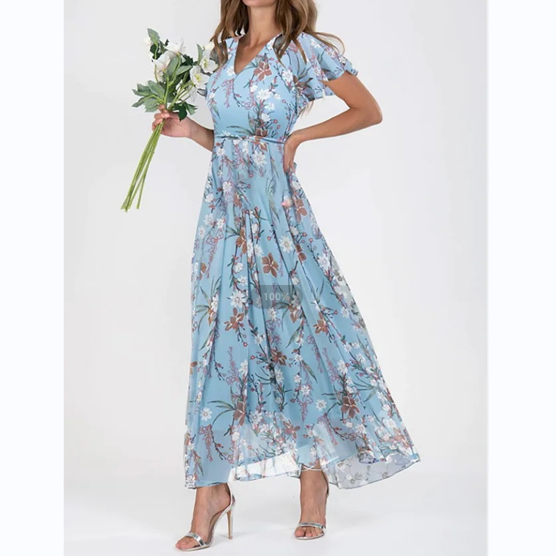 Maxi Kjole med Sommerfugle Ærmer og Blomstermotiv