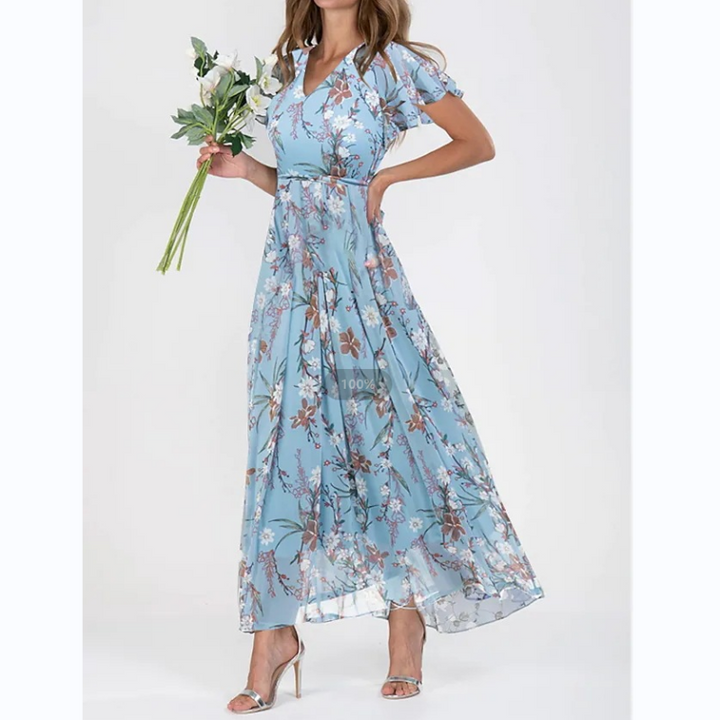 Maxi Kjole med Sommerfugle Ærmer og Blomstermotiv