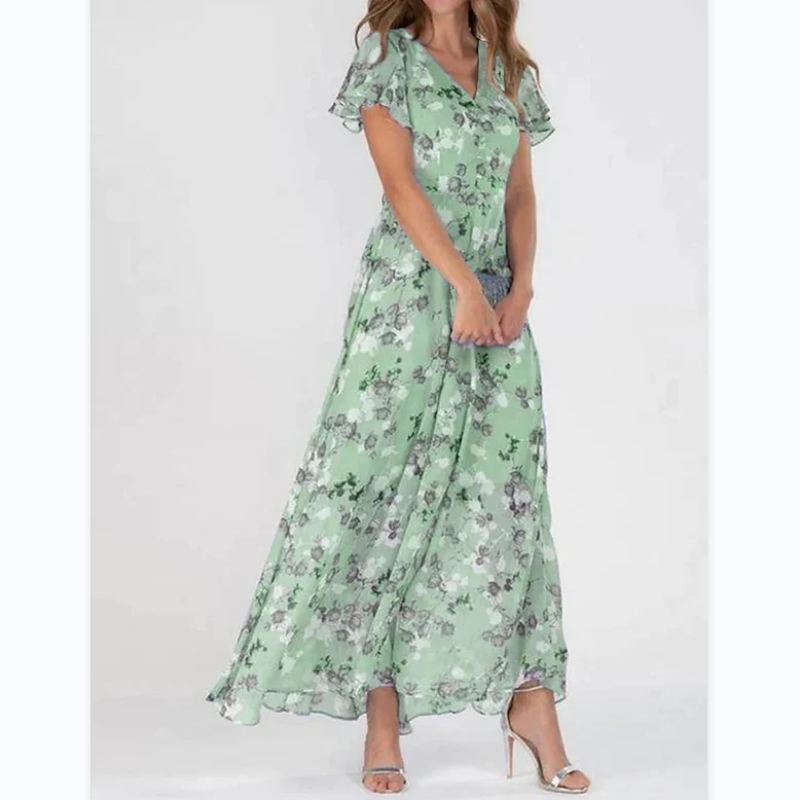 Maxi Kjole med Sommerfugle Ærmer og Blomstermotiv