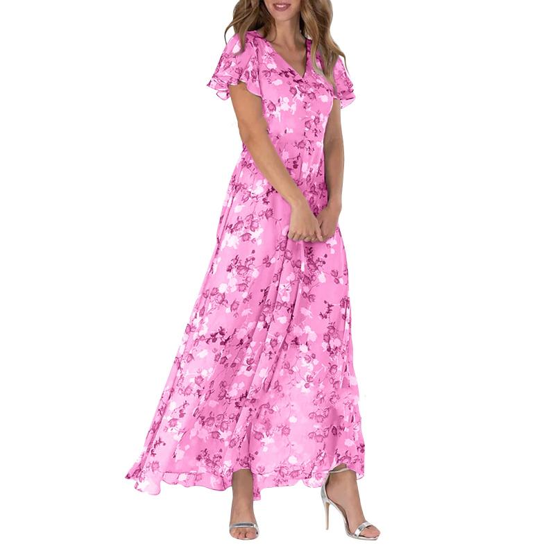 Maxi Kjole med Sommerfugle Ærmer og Blomstermotiv