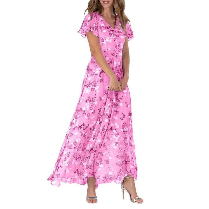 Maxi Kjole med Sommerfugle Ærmer og Blomstermotiv