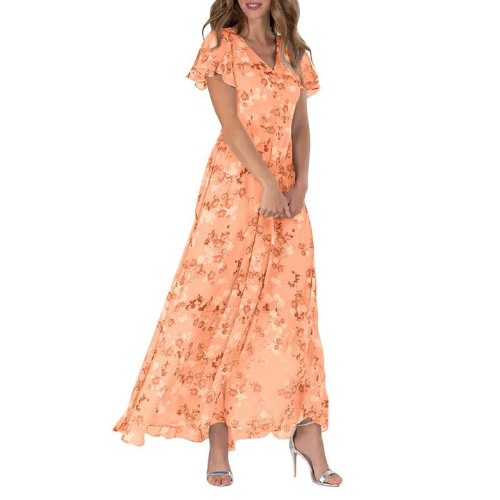 Maxi Kjole med Sommerfugle Ærmer og Blomstermotiv