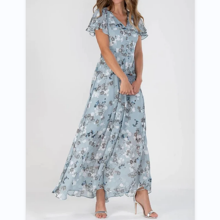 Maxi Kjole med Sommerfugle Ærmer og Blomstermotiv