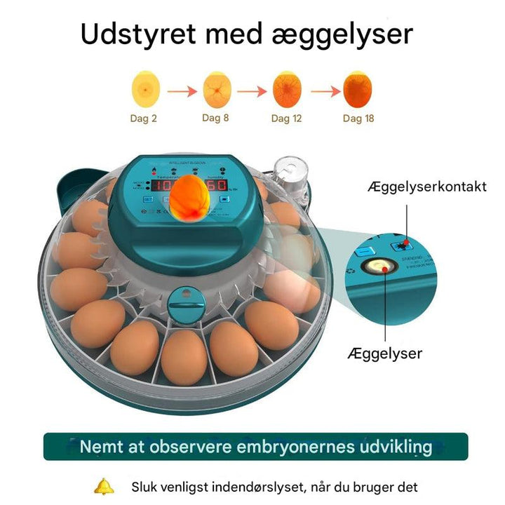 Rugemaskine til 15 æg med automatisk fugtighedskontrol