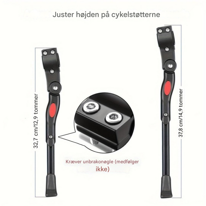 Justerbar cykelstøtteben på siden