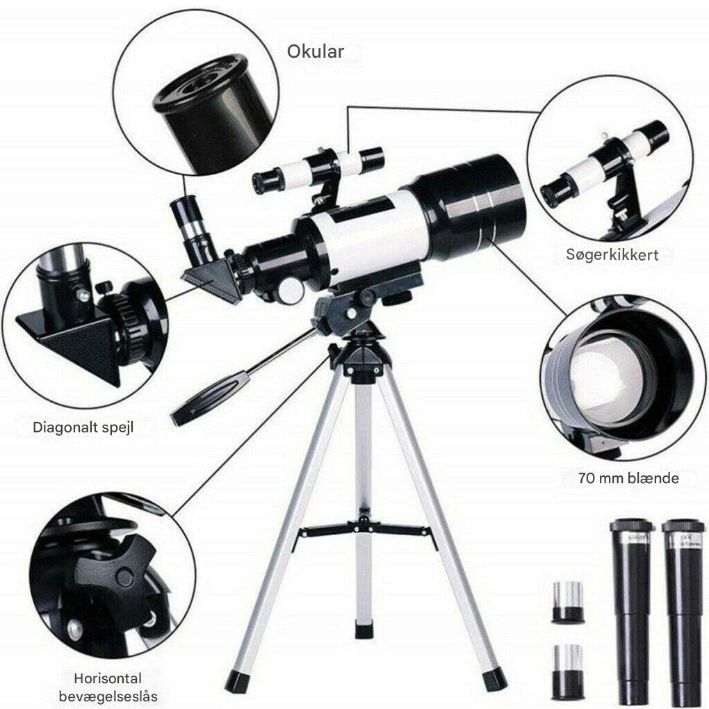 Professionelt 300/70 mm teleskop med stativ og telefonholder