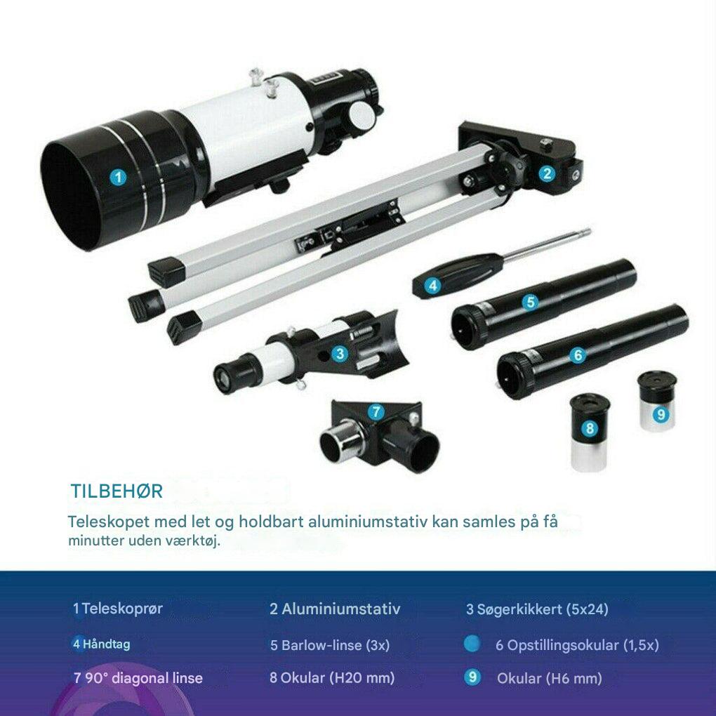 Professionelt 300/70 mm teleskop med stativ og telefonholder
